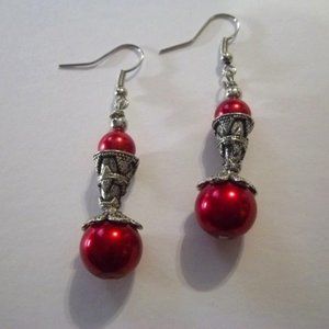 Red Glass Chandelier Pearl Beaded Statement Dangle Drop Earrings